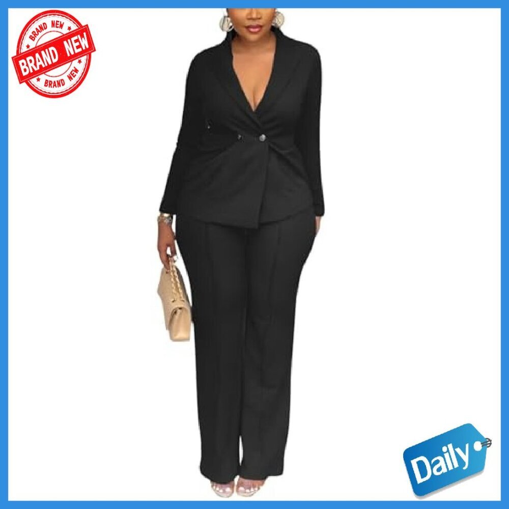 Women's Double Breasted Blazer Pantsuit 2-Piece Set Slim Fit Formal - Picture 6 of 8